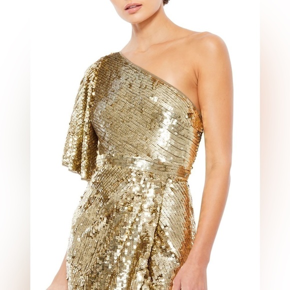 MAC DUGGAL Gold EMBELLISHED CAP SLEEVE COWL NECK TRUMPET GOWN - Picture 7 of 15